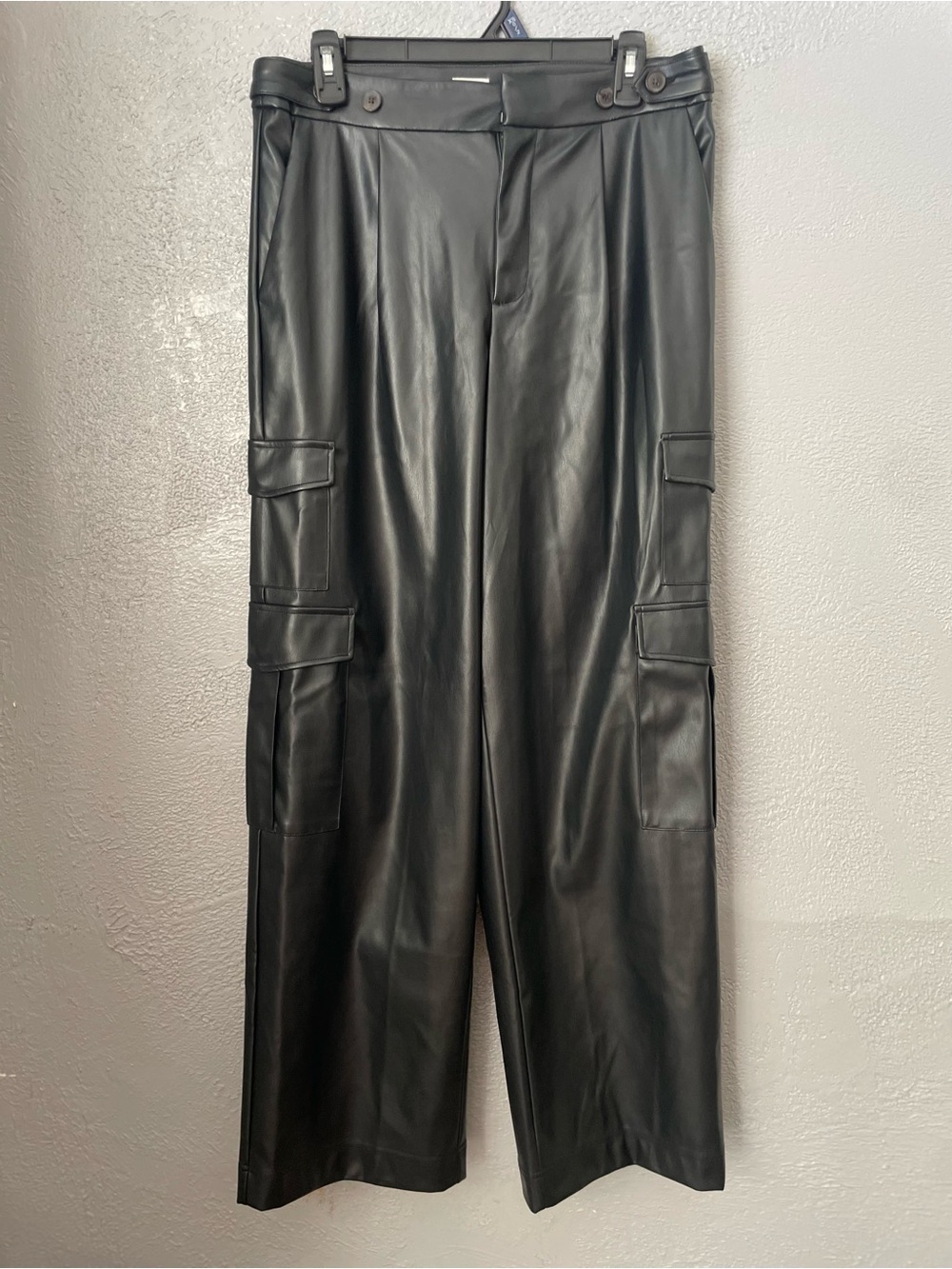 women  Black vegan Leather Cargo Pants